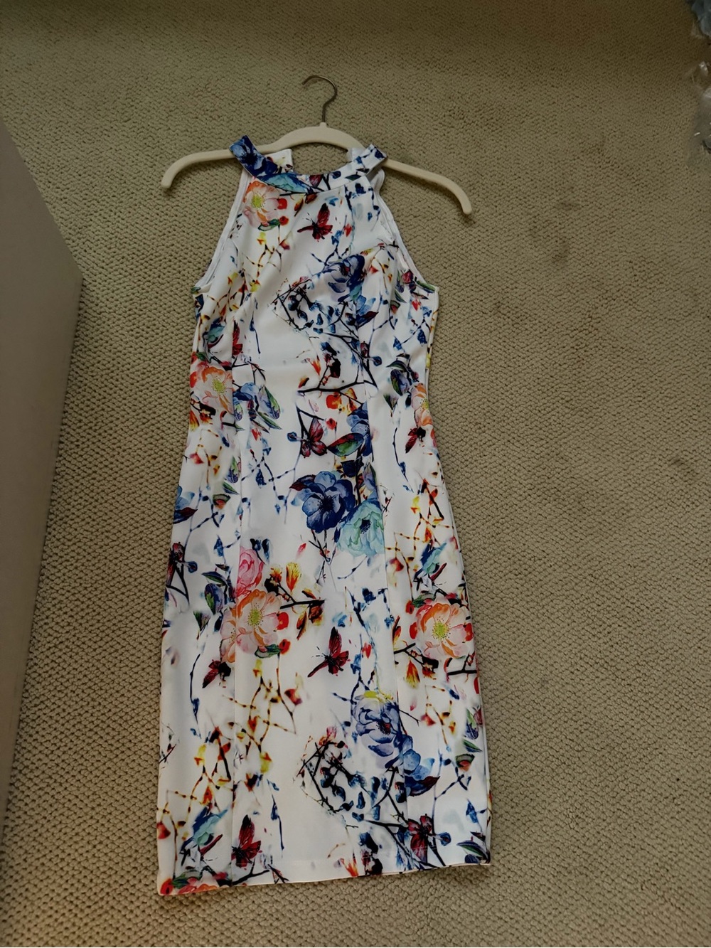 White Floral Halter Sheath Dress